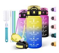 Motswedi Gourde Sport 500ml, Bouteille d'eau, Comprend 6 Pailles et 1 Brosse à épong, Gourde Paille, Anti-Fuite, Motivationnelle Bouteille 0.5l, pour L'école,le Travail, le Yoga, Jaune & Bleu roi