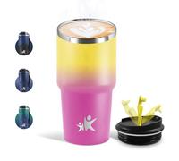 Motswedi Mug Isotherme 600 ML, Réutilisable, Tasse Isotherme pour Café, Acier Inoxydable 304, Emporter, Double Paroi, Étanche Gobelet de Voyage, Anti-fuite - Jaune citron & Rose rouge