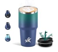 Motswedi Mug Isotherme 600 ML, Réutilisable, Tasse Isotherme pour Café, Acier Inoxydable 304, Emporter, Double Paroi, Étanche Gobelet de Voyage, Anti-fuite - Vert olive & Bleu marine