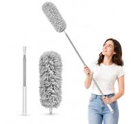Motswedi Plumeau Poussiere, Microfibre électrostatique, Plumeau Telescopique, Manche inox Extensible, Balai Télescopique, Tête Fibres Douces, pour Maison Nettoyage, gypsophile