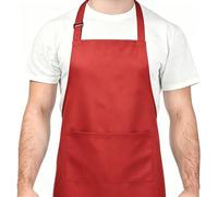 Motswedi Tablier Cuisine Homme et Femme, Tablier de Cuisine, Imperméable et Réglable avec 2 Poches, Longues Lanières, Idéal pour Grillades, Pâtisserie, BBQ, Restaurant, Rouge