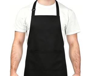 Motswedi Tablier Cuisine Homme et Femme, Tablier de Cuisine, Imperméable et Réglable avec 2 Poches, Longues Lanières, Idéal pour Grillades, Pâtisserie, BBQ, Restaurant, Noir