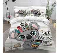 MOUAJ Housse Couette 140x200 Enfant Koala 3D Imprimé Fille Parure lit 1 Personnes Dessin Animé 3 Pièces Confortable Doux Microfibre avec Fermeture Éclair Literie et 2 Taie d'oreiller Color 140x200cm