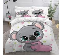 MOUAJ Housse de Couette 140x200 Enfant Koala 3D Imprimé Fille Parure de lit 1 Personnes Dessin Animé 3 Pièces Confortable Doux Microfibre avec Fermeture Éclair Literie et 2 Taie d'oreiller