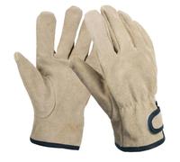 Moufles de Barbecue en Cuir de Vache, 24,5x12x0,2cm, khaki | Polyester et Cuir de Vache, Protection Thermique, pour Jardinage, Branches et Bois, Usage Manutention