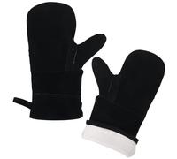 Moufles de Barbecue Ignifugés en Cuir Noir pour Camping et Jardin | Résistants à Chaleur, Coutures Renforcées, Usage Cheminée Feu, Accessoire Bbq pour Cuisson Extérieure
