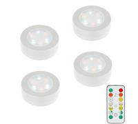 MOUJUCHI Lot de 4 lumières LED sous armoire, alimentation batterie, télécommande, luminosité réglable, mur, placard, escalier, tiroir