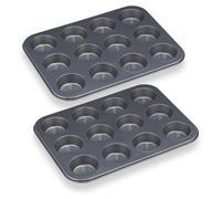 Moule à 16 moules à muffins, plaque à 12 moules à muffins, plaque à cupcakes avec revêtement antiadhésif, acier au carbone, muffins et cupcakes, Ø 6,5 cm, gris