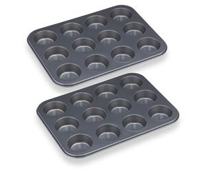 Moule à 16 moules à muffins, plaque à 12 moules à muffins, plaque à cupcakes avec revêtement antiadhésif, acier au carbone, muffins et cupcakes, Ø 6,5 cm, gris