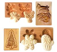 Moule à biscuits Noël en bois de hêtre - 4 pièces - Cloche, gant, sapin, Père Noël - 15 x 10 x 2 cm