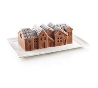 Moule à bûche 3D en silicone village enneigé Silikomart