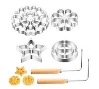 Moule à Bunuelos en Alliage d'Aluminium de Fer de Rosette avec Manche en Bois Moules à Gaufres Qualité Alimentaire avec Forme Ronde Fleur d'étoile pour la Cuisine Cuisson Cuisson 6 Pièces/Ens
