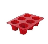 Moule À Cannelés - Crealys - 513012 - Silicone - Rouge - 6 Cavités - 20x15x5cm