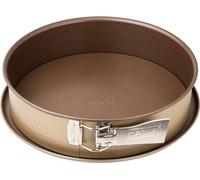 moule à charnière, 26 cm, moule à fond plat avec protection anti-fuites en tôle d'acier, moule à gâteau rond avec revêtement antiadhésif renforcé de céramique (couleur : acajou/or), quantité : 1 pièce