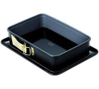 Moule à charnière rectangulaire 28 x 18 cm - Idée de cuisson avec fond de service plat - revêtement anti-adhésif - Moule à gâteau avec revêtement en émail