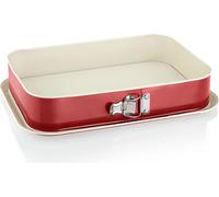 Moule à charnière rectangulaire 35x24 cm - Grand moule rectangulaire, antiadhésif, avec protection anti-fuite, moule à gâteau haut, rouge/crème