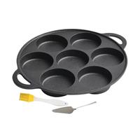 Moule à crêpes en fonte - Moule à crêpes antiadhésif à 7 trous - Spatule en acier - Pinceau à huile - de barbecue pour petit déjeuner avec plusieurs formes - Mini de cuisson pour muffins