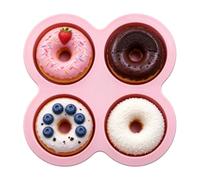 Moule À Donuts Pour Cuisson 4 Cavités Thermorésistantes Réutilisables | Moules pour Dessert en Silicone Flexibles Petit-Déjeuner Bagel Pâtisserie Maison Cuisine Air Fryer Rose