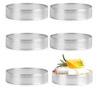 Moule à gâteau 6 cercles en acier inoxydable, 8 cm de diamètre x 2 cm de haut, troué pour crostata, idéal pour pâtisserie et préparation de desserts ronds et individuels