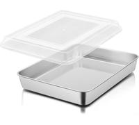Moule à gâteau rectangulaire en acier inoxydable avec couvercle et filet de circulation d'air 26 x 26 x 7 cm