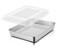Moule à gâteau rectangulaire - Inox - Plat à rôtir profond avec couvercle - 31,5 x 24,5 x 5 cm - Pour lasagnes et brownies