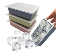 Moule à glaçons en silicone avec couvercle étanche, lot de 3, 6 grands compartiments carrés, sans BPA, idéal pour le whisky, les cocktails et toutes sortes de boissons