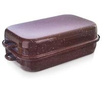 Moule à gratin rectangulaire - En métal émaillé - Avec couvercle - 2,9 litres - Marron