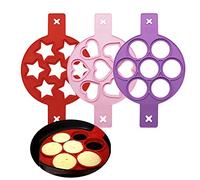 Moule à oeufs en silicone, 3PCS Moule à crêpes en forme de coeur, de rond et d'étoile pour gagner du temps de cuisson, moule à biscuits isolé pour une cuisson rapide et facile des oeufs