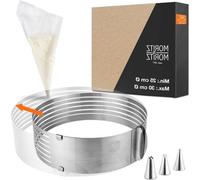 Moule à pâtisserie avec guide de découpe circulaire en acier inoxydable - anneau réglable à l'infini - Moules à pâtisserie et décoration - 10 poches à douille, 3 pièces, cercle à gâteau