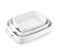 Moule à pâtisserie MALACASA, série Bake.Bake, lot de 3 pièces : moule à gâteau en porcelaine, moule à pain, plat de cuisson, plat à gratin, plat de four, assiette creuse, disponible en 3 tailles, blan