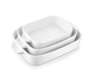 Moule à pâtisserie MALACASA, série Bake.Bake, lot de 3 pièces : moule à gâteau en porcelaine, moule à pain, plat de cuisson, plat à gratin, plat de four, assiette creuse, disponible en 3 tailles, blan