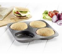 Moule à petits pains à hamburger, pour 4 petits pains, Ø 12 cm chacun, en acier, revêtement antiadhésif, grand format, anthracite