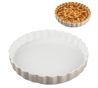Moule à quiche en céramique, 28 cm, antiadhésif, rond, adapté au four, de couleur crème
