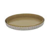 Moule à tarte amovible 28 cm inox perforé et feuille de cuisson antiadhésive De Buyer