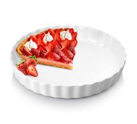 Moule à tarte en céramique - VILDE - 24,5 cm - Blanc - Résistant à 350°C - Bords décoratifs - Compatible lave-vaisselle