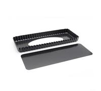 Moule à tarte rectangulaire anti-adhésif 35,6 x 15,2 cm avec fond amovible en acier au carbone pour quiche, tarte, flan, cheesecake et desserts mousse aux fruits