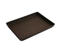 Moule à tarte rectangulaire cannelée - GOBEL - 29x20.5cm - Fond fixe - Anti-adhérent - Hauteur 25mm - Marron