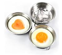 Moule à Œufs en Inox 3 Coupelles Cœur avec Poignée，Cœur | Acier inoxydable, 3 coupelles de 9 cm, motif en cœur, poignée centrale, 156 g, œufs au plat, vapeur, 18,5 x 8,5 cm