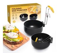 Moule à œufs pochés anti-adhésif pour poêle, avec couvercle en silicone et poignée amovible rabattable, casserole ronde pour petit-déjeuner, cuisine, crêpes, préparation