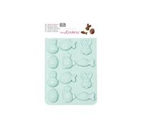 ScrapCooking - Moule silicone Chocolats de Pâques 12 formes (lapin, poule, poisson) Vert d’eau 6726