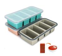 Moule de congélation en silicone avec couvercle, lot de 3, 4 compartiments, pour soupe, bouillon, sauces et préparation des repas, graduation 125/250 ml, sans BPA, empilable