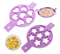 Moule de crêpes en silicone 2pcs Flip et cuire les moules de crêpes 7 CAVITY COEUR ＆ Moules de crêpes en forme d'étoile pour réchauffeur de gueule de gueule Mini Pancake Maker violet..