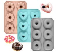 Moule Donuts Silicone 3 Pièces 6 Cavités Beignets Antiadhésifs Moule | Moules à Donuts Anti-adhésifs en Silicone, Moules à Pâtisserie pour Gâteaux, Cupcakes, Biscuits, Bagels (trois formes)