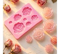 Moule en silicone 3D rose à 7 cavités, facile à démouler, résistant à la chaleur, plateau en silicone à fleurs de rose de tailles multiples, moule à fleurs 3D rose, moule de forme exquise, convient po