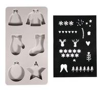 Moule en silicone 6 formes de Noël + pochoir A5 Gris G