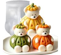 Moule en Silicone Alimentaire sans-BPA, Motif Ourson-Citrouille 3D, Moule Anti-adhésif pour Bougie, Savon Artisanal, Chocolat et Décoration Halloween, Démoulage Facile