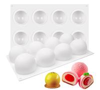 Moule En Silicone Demi Sphère, Ø 65mm, Moule Forme Demi Sphères 8 Cavités | Réutilisable, Facile À Démouler, pour Chocolat, Savon, Pudding, Glaçons, Gâteaux et Mousse à Dôme