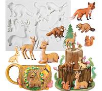 Moule en silicone forme d'animal de la jungle Safari - Renard, écureuil, raton laveur, castor, élan, cerf sika, pour décoration de gâteaux, cupcakes, chocolat et argile polymère Forme 7-2,5 à 8,4 cm
