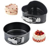 Moule Gateau Rond,Moule a Gateau,Lot de 2 Moules à Charnière (Rond + Coeur) | 4 inch en Acier Antiadhésif avec Fond Amovible - Pizzas, Résistant à la Chaleur, Facile à Nettoyer pour Four et Congélateur