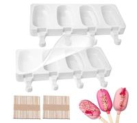Moule Glace Silicone avec 2 Couvercles & 100 Bâtonnets Bois, Popsicle Moule Réutilisable Cellules 8 pour Enfant & Adulte, Moule pour Maison Dessert, Jus Fruits, Crème Glacée (Blanc)